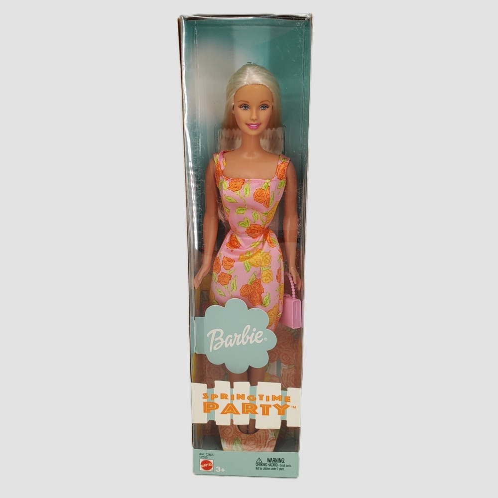 Mattel Springtime Party Barbie Doll Pink‎ Floral Dress 2002 Vintage C2525 NRFB